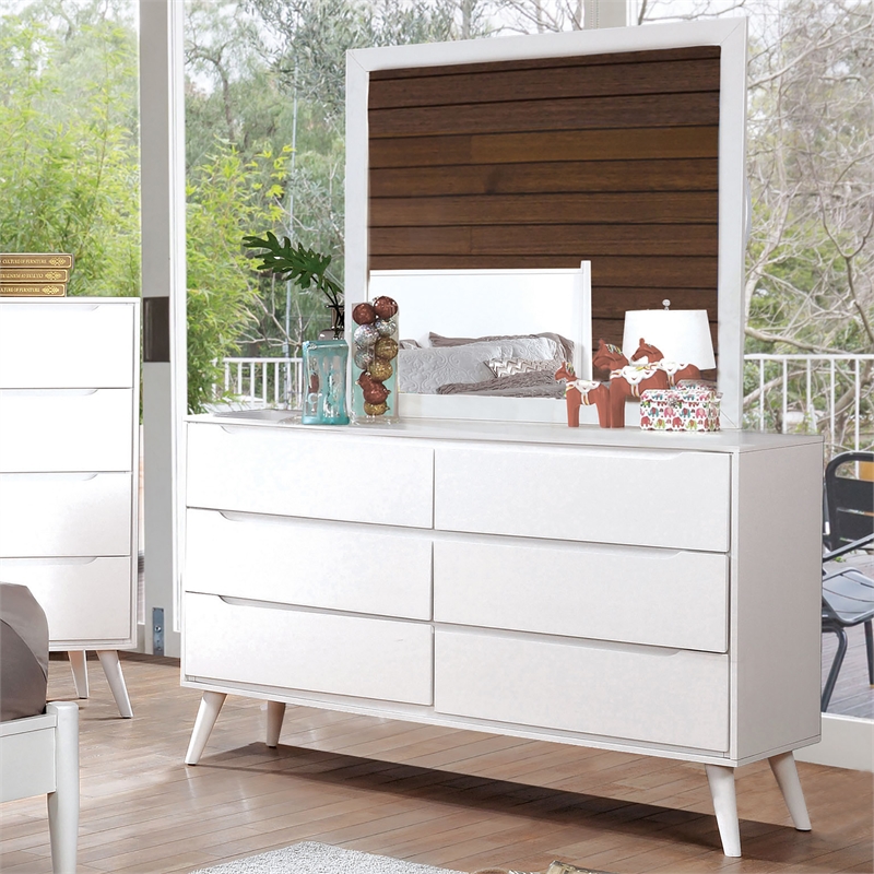 Furniture of America Belkor Solid Wood 6-Drawer Dresser and Mirror Set in White
