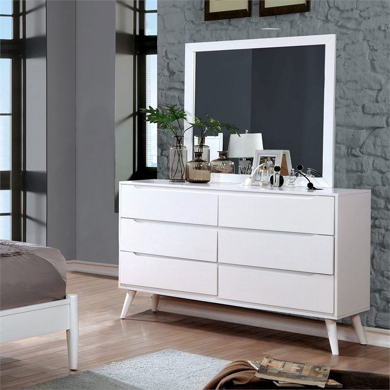Furniture of America Belkor Solid Wood 6-Drawer Dresser and Mirror Set in White