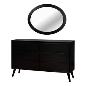 Furniture of America Belkor Wood 6-Drawer Dresser with Oval Mirror in Black