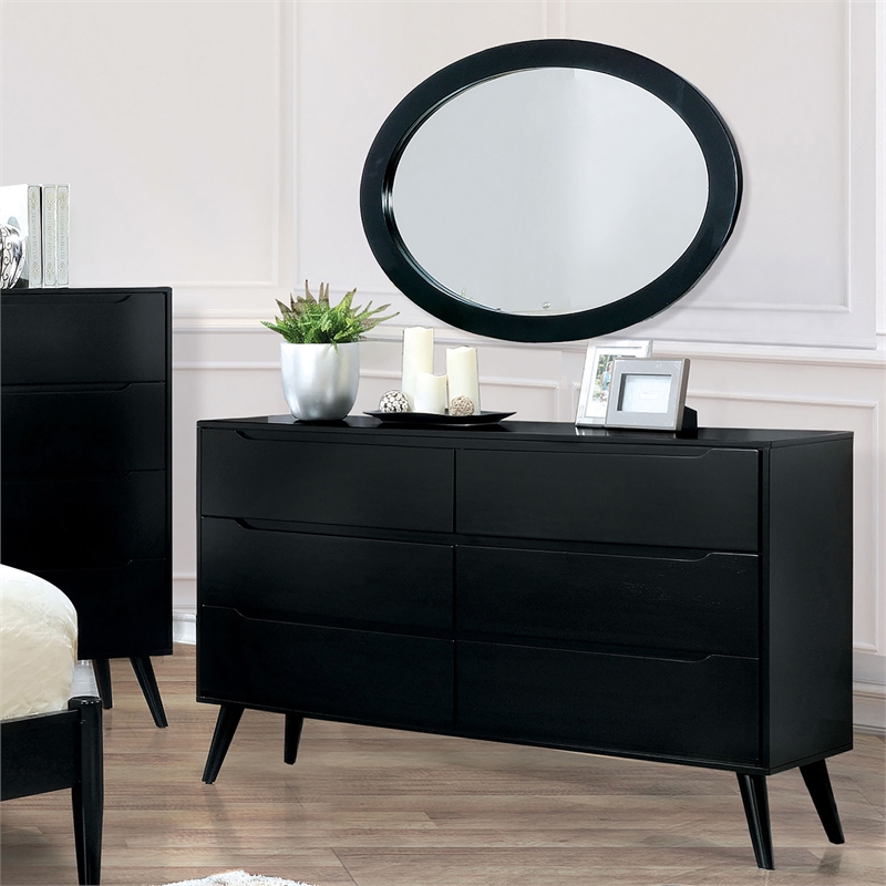 Furniture of America Belkor Wood 6-Drawer Dresser with Oval Mirror in Black