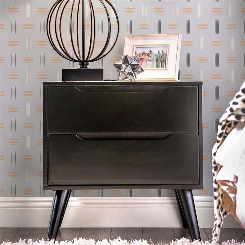 Furniture of America Belkor Mid-Century Modern Wood 2-Drawer Nightstand in Black