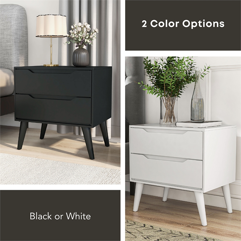 Furniture of America Belkor Mid-Century Modern Wood 2-Drawer Nightstand in White