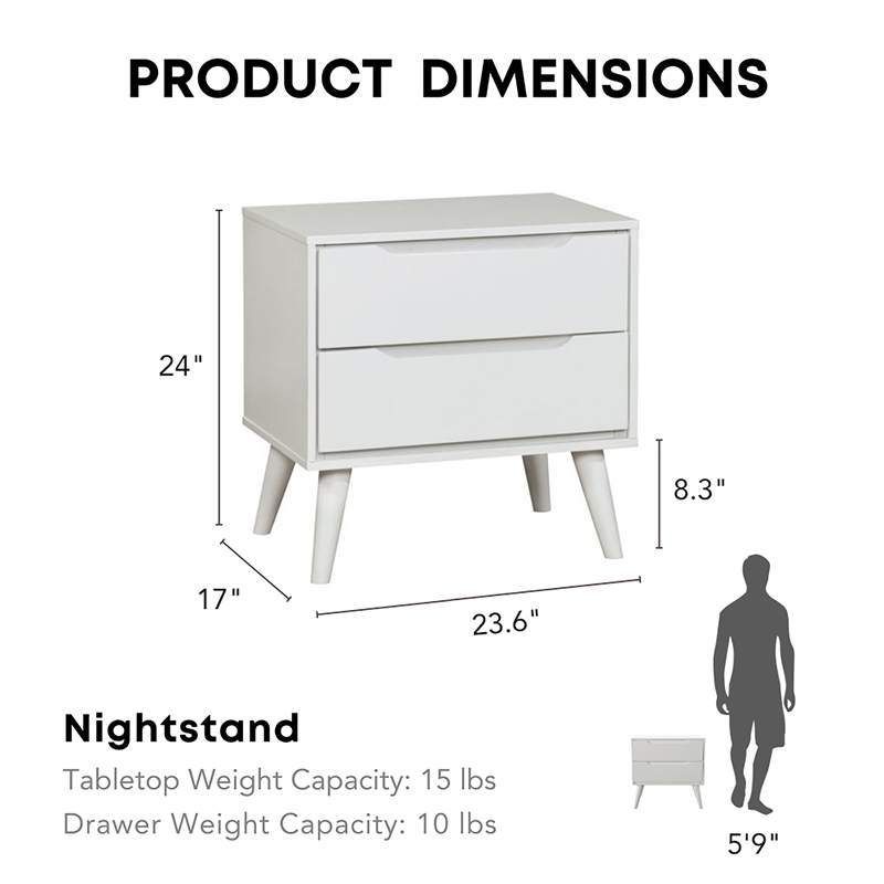 Furniture of America Belkor Mid-Century Modern Wood 2-Drawer Nightstand in White