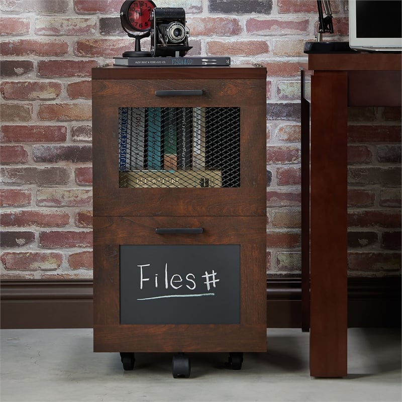 Furniture of America Brynn Industrial Wood Filing Cabinet with Casters in Walnut