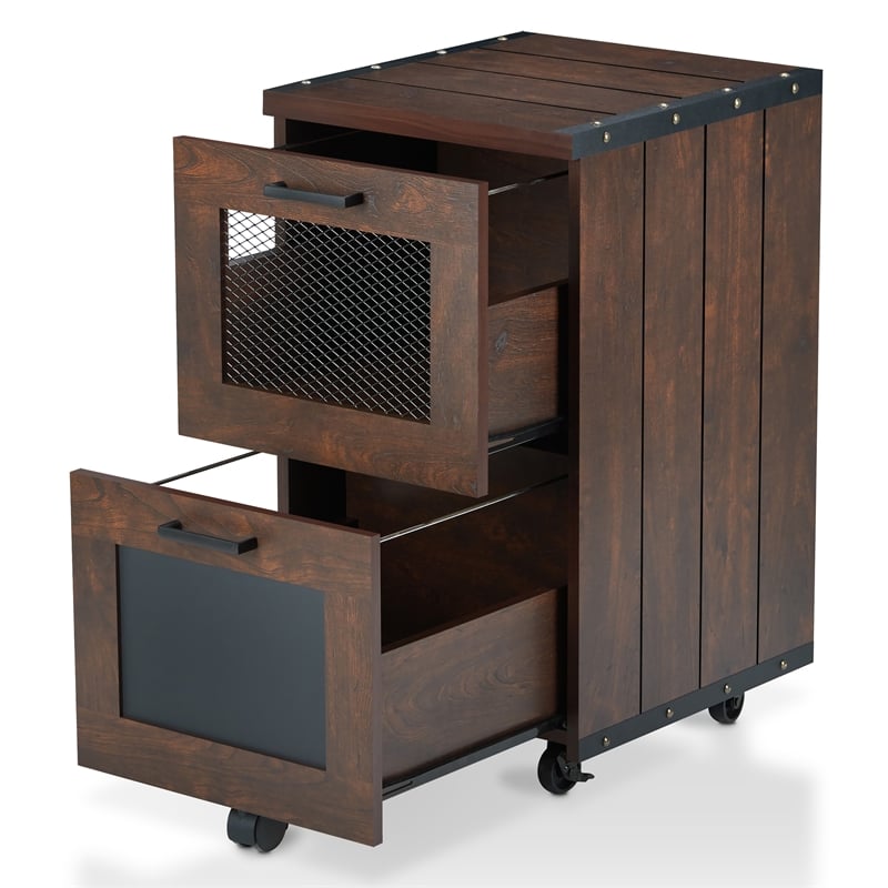 Furniture of America Brynn Industrial Wood Filing Cabinet with Casters in Walnut