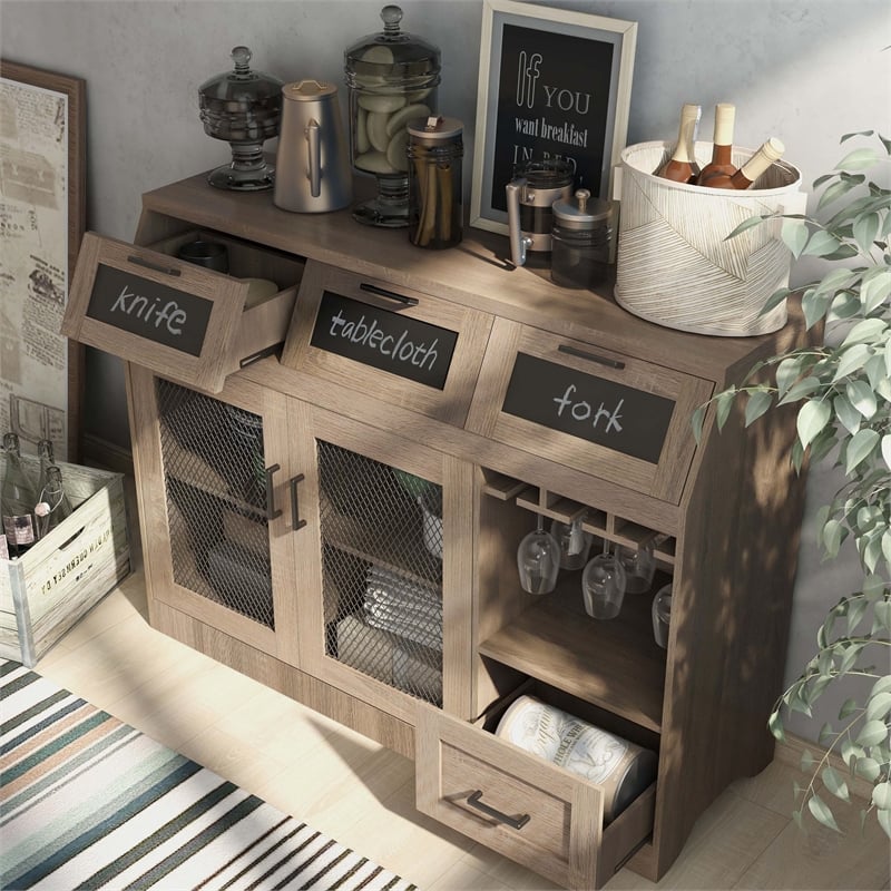 Furniture of America Coffman Wood Wine Storage Buffet in Chestnut Brown