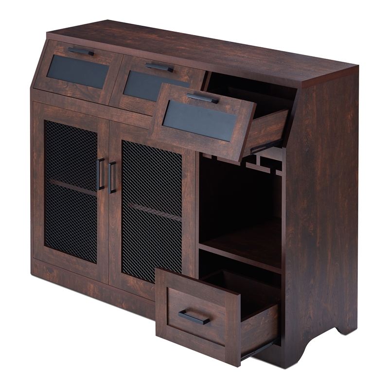 Furniture of America Coffman Wood Wine Storage Buffet in Vintage Walnut