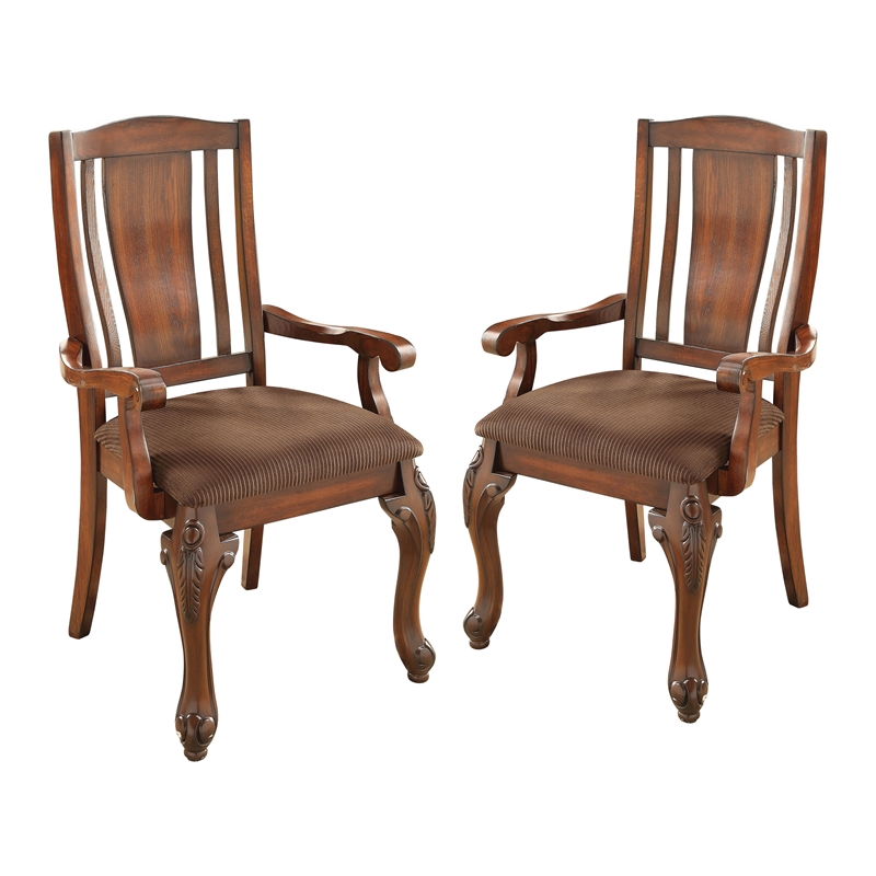 Furniture of America Jamis Wood Dining Arm Chair in Brown Cherry (Set