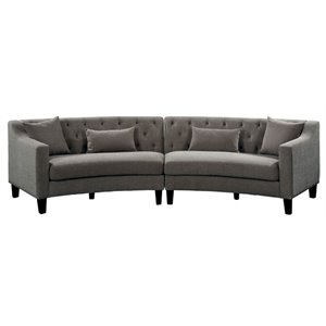 furniture of america stenson contemporary curved linen fabric upholstered sectional in warm gray