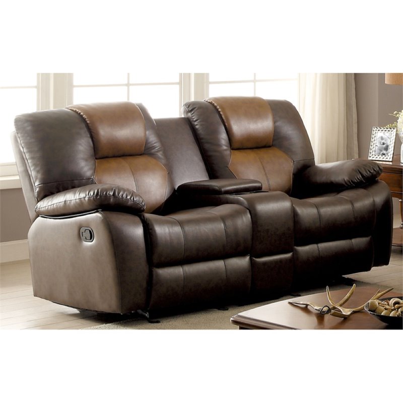 Furniture Of America Aberdeen Faux Leather Reclining Loveseat In Brown