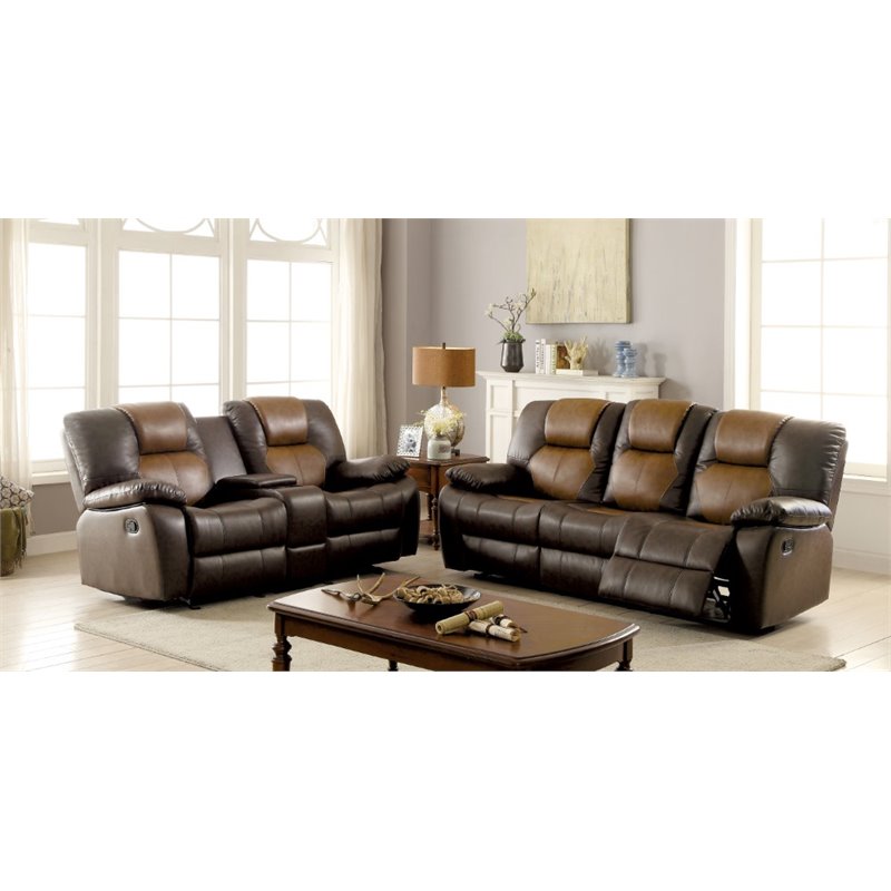 Furniture Of America Aberdeen Faux Leather Reclining Sofa In Brown
