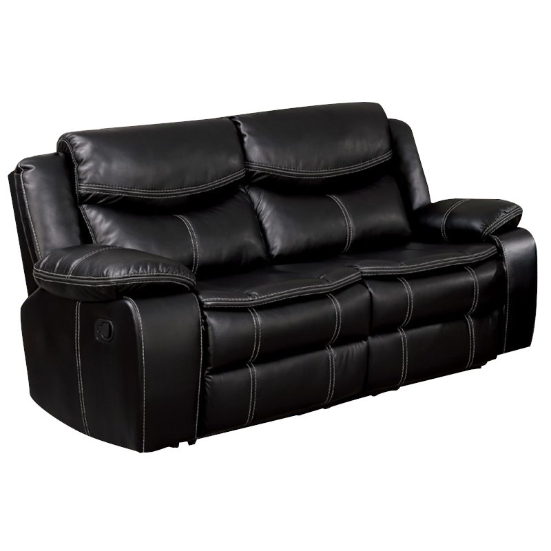 Furniture of America Calvin Faux Leather Reclining Loveseat in Black