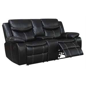 furniture of america calvin transitional faux leather reclining loveseat with console
