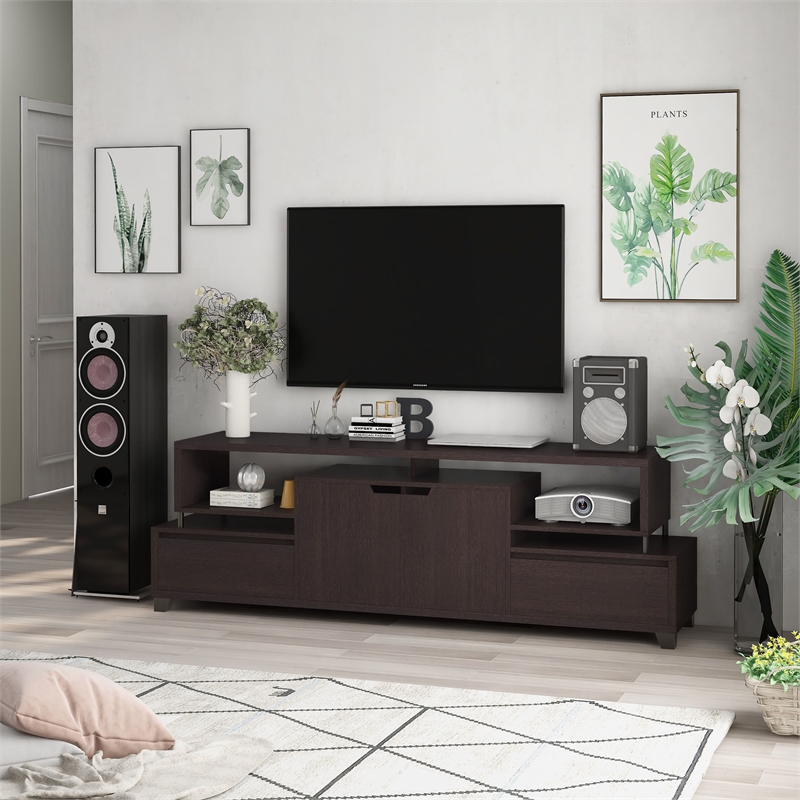 Furniture of America Eliana Wood Multi-Storage TV Stand in Cappuccino
