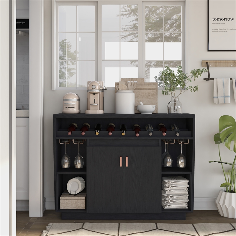 Furniture of America Trenta Wood Multi-Storage Buffet Cabinet in Black