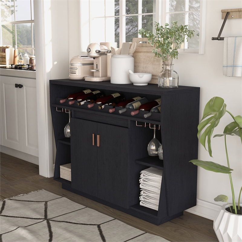 Furniture of America Trenta Wood Multi-Storage Buffet Cabinet in Black