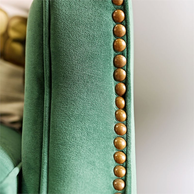 Furniture of America Stannis Transitional Microfiber Sofa in Emerald Green