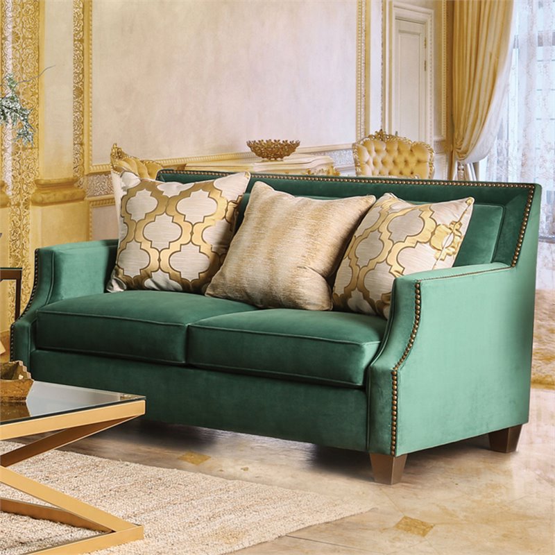 Furniture of America Stannis Transitional Microfiber Loveseat in Emerald Green