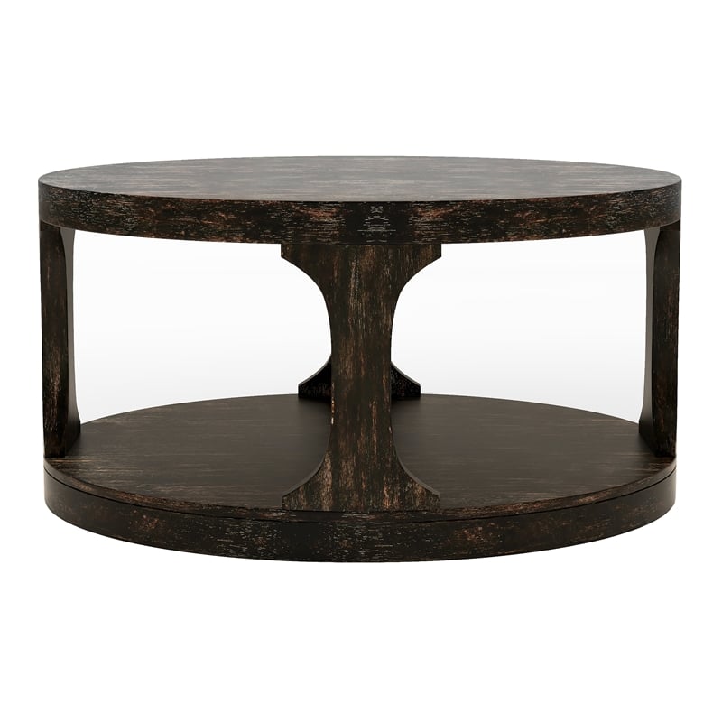Furniture of America Arturo Solid Wood Open Shelf Coffee Table in Antique Black