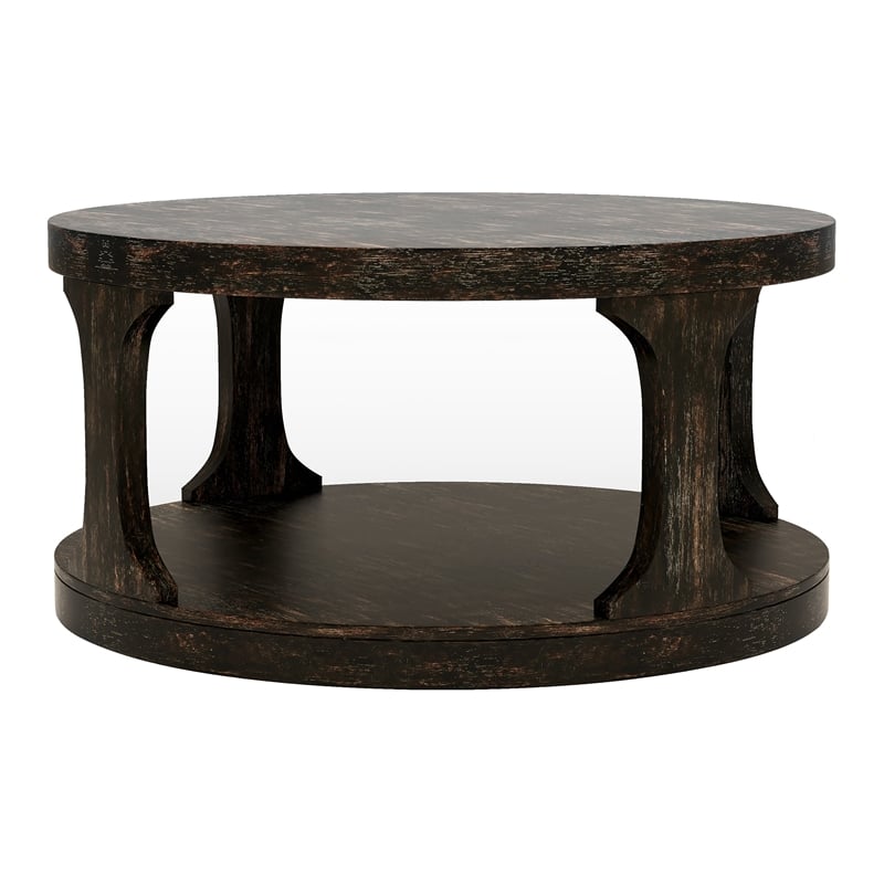 Furniture of America Arturo Solid Wood Open Shelf Coffee Table in Antique Black