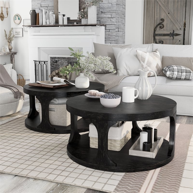 Furniture of America Arturo Solid Wood Open Shelf Coffee Table in Antique Black