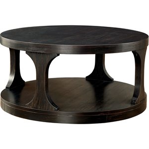 furniture of america arturo solid wood open shelf coffee table in antique black