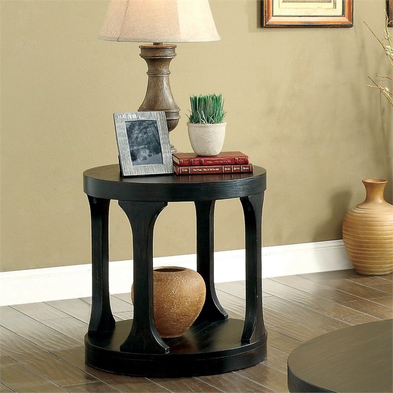 Furniture of America Arturo Solid Wood Open Shelf End Table in Antique Black