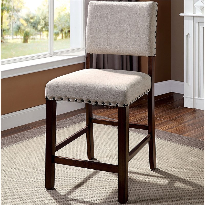 Furniture of America Elona Wood Nailhead Counter Stool in Cherry (Set of 2)