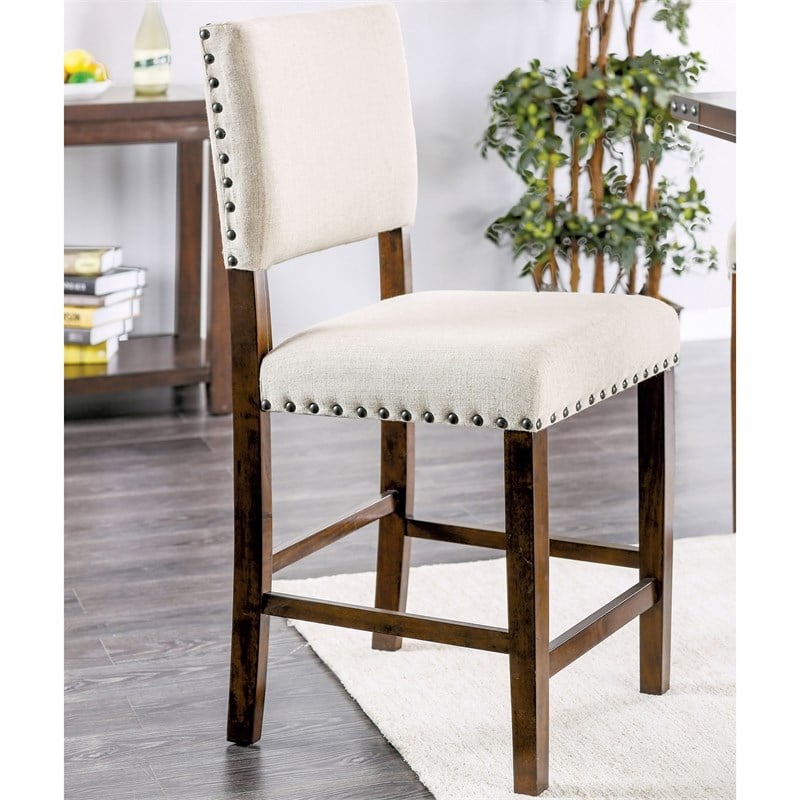 Furniture of America Elona Wood Nailhead Counter Stool in Cherry (Set of 2)