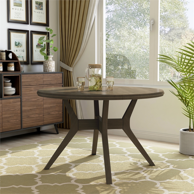 Furniture of America Mecca Mid Century Wood Round Dining Table in Gray