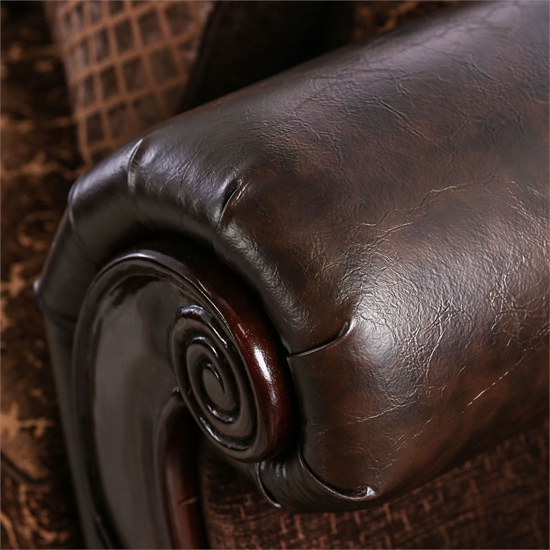 Furniture of America Eduard Traditional Faux Leather Cushioned Sofa in Brown