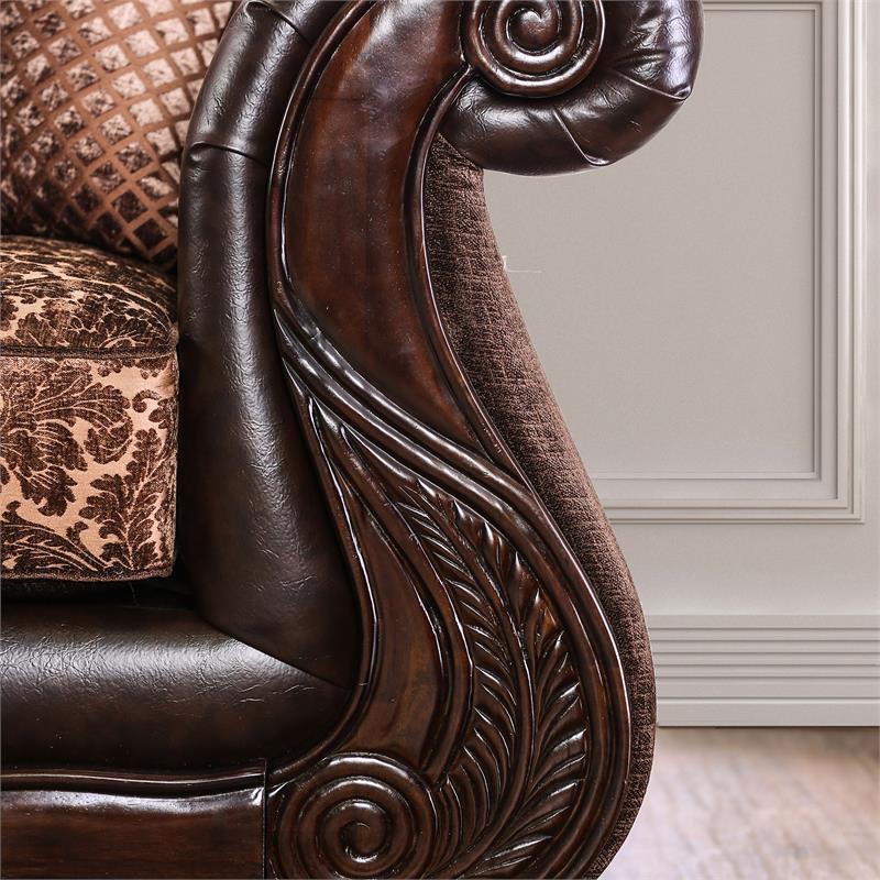 Furniture of America Eduard Traditional Faux Leather Cushioned Sofa in Brown