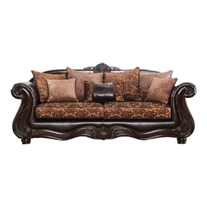Furniture of America Eduard Traditional Faux Leather Cushioned Sofa in Brown