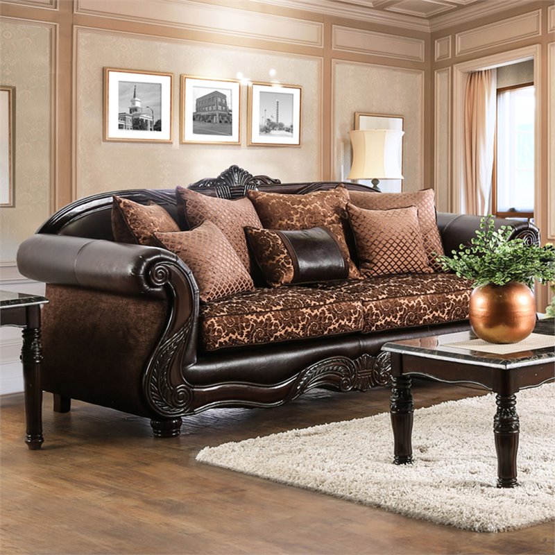 Furniture Of America Eduard Faux Leather Sofa In Brown Idf 6404 Sf Furniture Of America Eduard Faux Leather Sofa In Brown