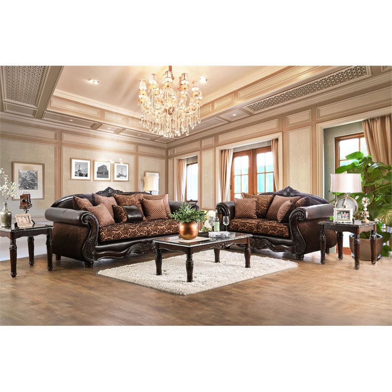 Furniture of America Eduard Traditional Faux Leather Cushioned Loveseat in Brown
