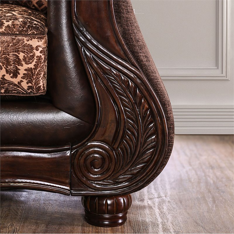 Furniture of America Eduard Traditional Faux Leather Cushioned Loveseat in Brown