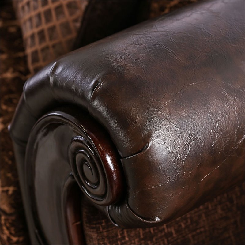 Furniture of America Eduard Traditional Faux Leather Cushioned Loveseat in Brown