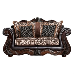 Furniture of America Conall Traditional Faux Leather Cushioned Loveseat in Brown