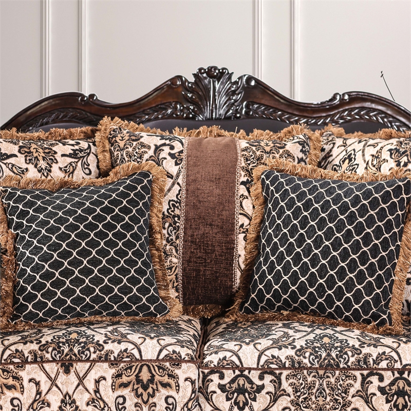 Furniture of America Conall Traditional Faux Leather Cushioned Loveseat in Brown