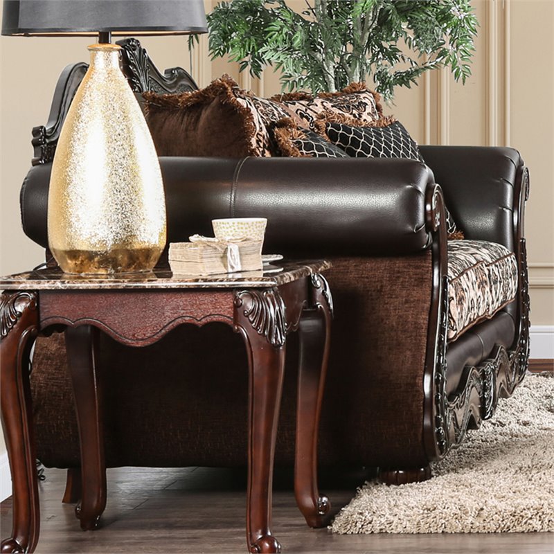 Furniture of America Conall Traditional Faux Leather Cushioned Loveseat in Brown