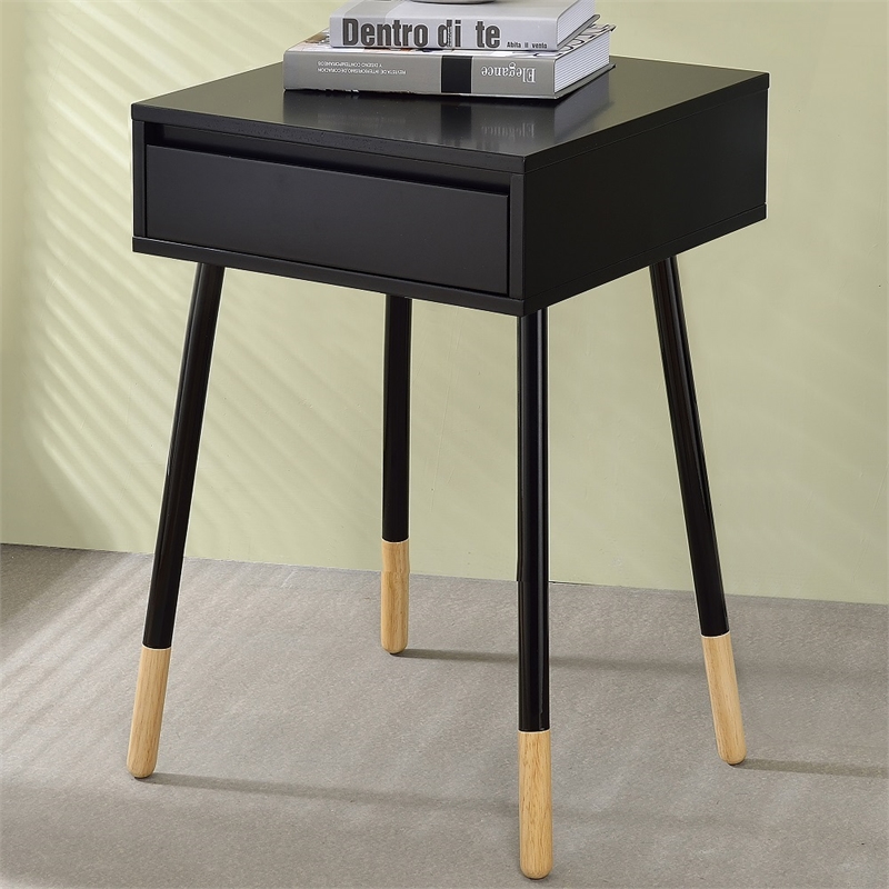 Furniture of America Pegle Engineered Wood and Metal 1-Drawer End Table in Black