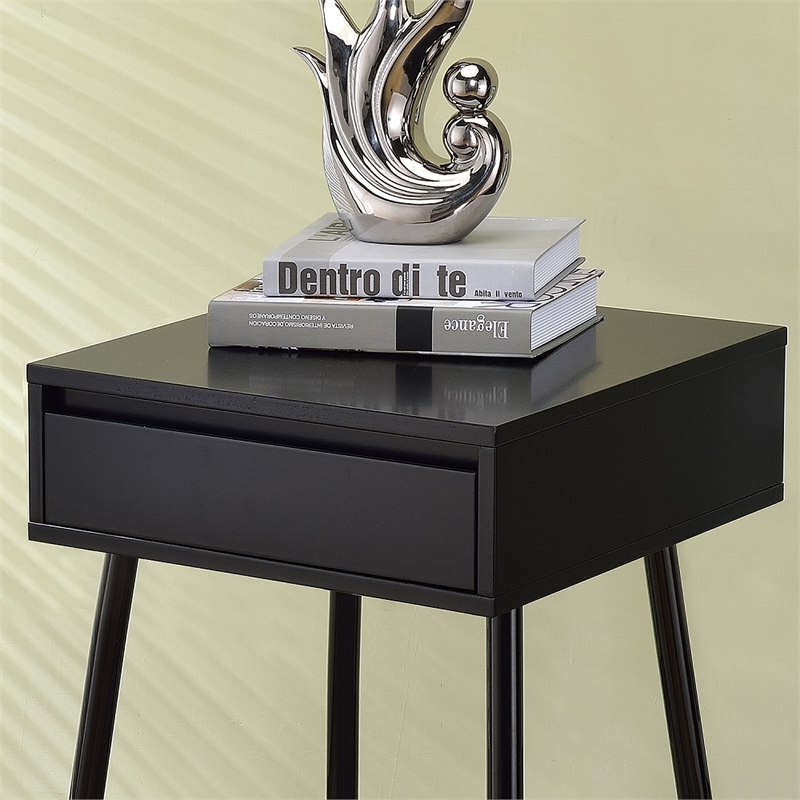 Furniture of America Pegle Engineered Wood and Metal 1-Drawer End Table in Black