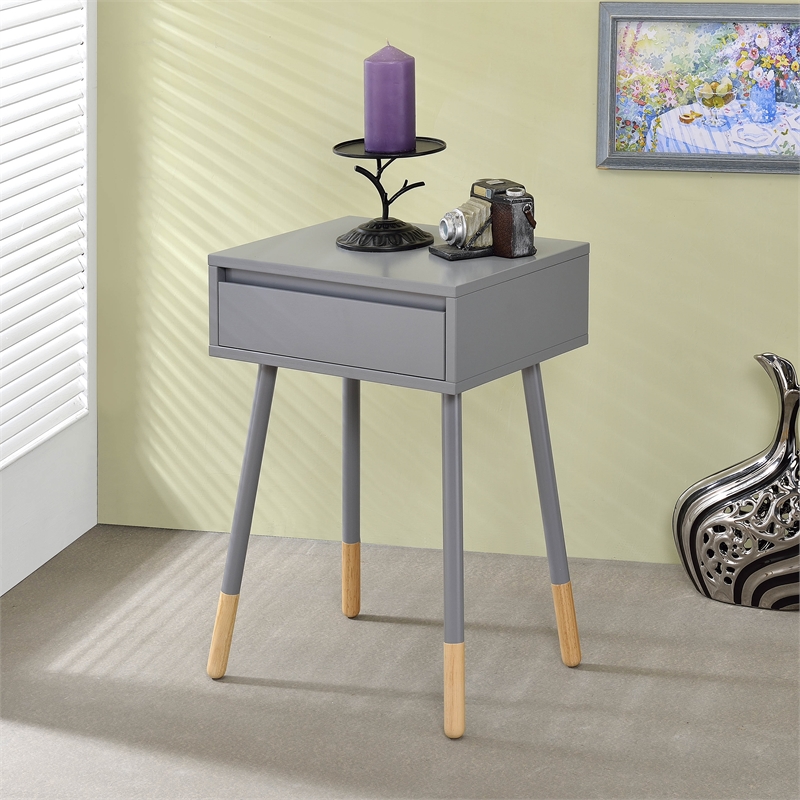 Furniture of America Pegle Engineered Wood 1-Drawer End Table in Gray
