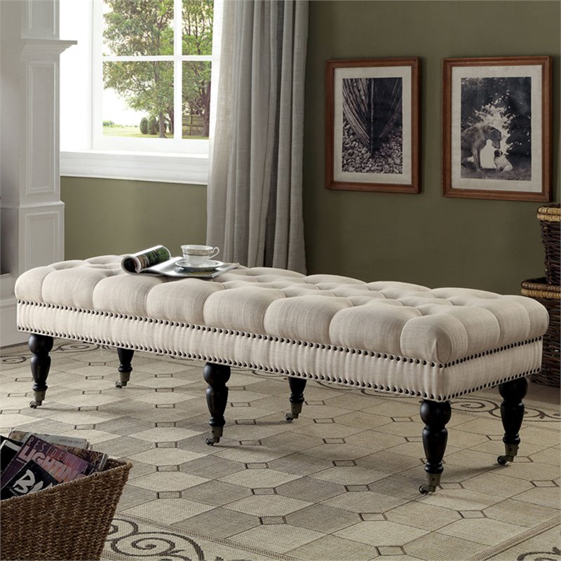 Furniture Of America Deran Beige Tufted Fabric Living Room Bench America Deran Beige Tufted Fabric