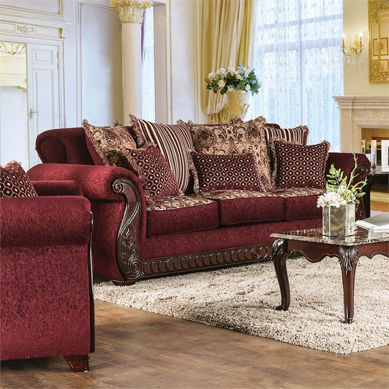 Furniture Of America Clel Traditional Fabric Sofa With Rolled Arms In ...