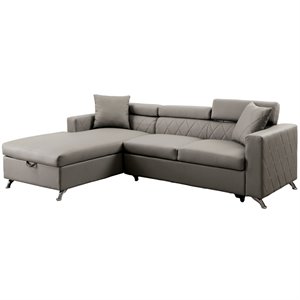 furniture of america fel faux leather left facing sectional in gray