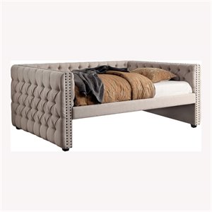 furniture of america levina contemporary fabric tufted daybed in beige