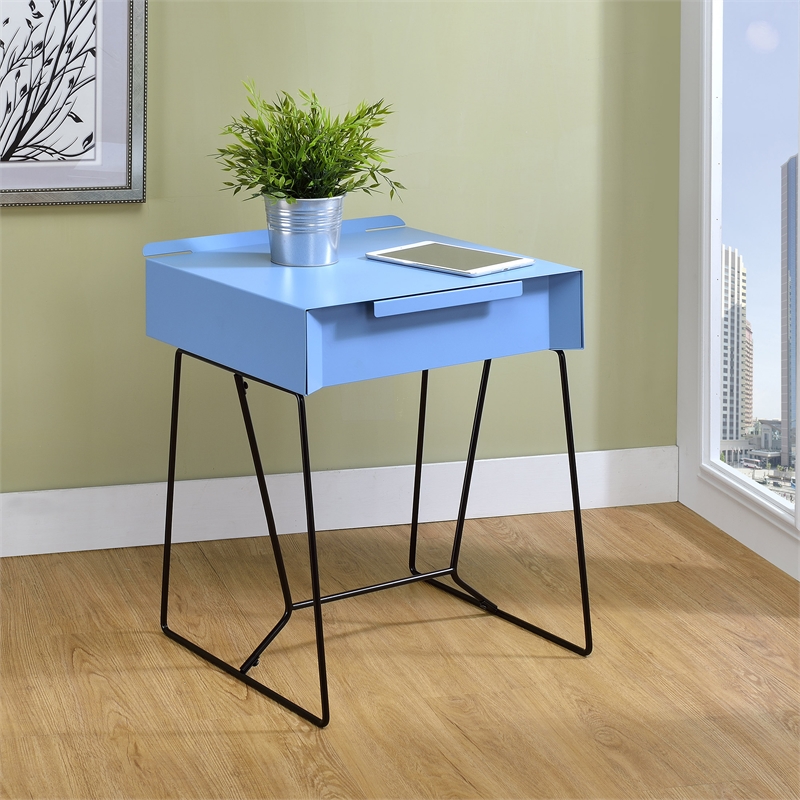Furniture of America Eva Contemporary Metal 1-Drawer End Table in Blue