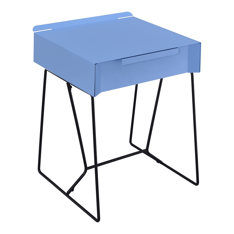 Furniture of America Eva Contemporary Metal 1-Drawer End Table in Blue