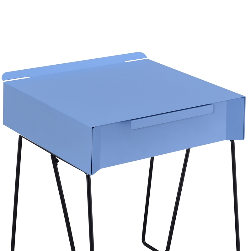 Furniture of America Eva Contemporary Metal 1-Drawer End Table in Blue